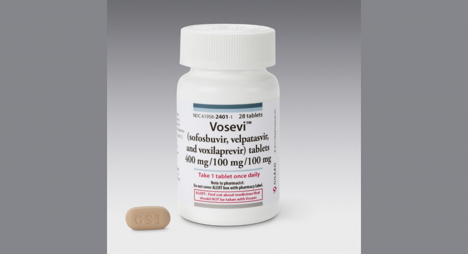 prescription bottle of Vosevi and pill