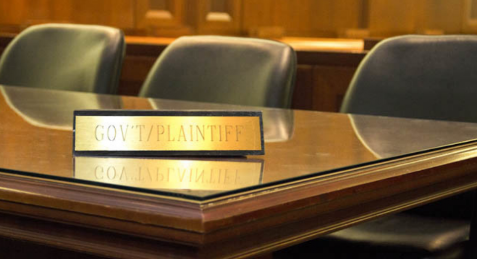 plaintiff table in a courtroom