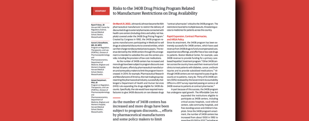 screenshot of 340B drug pricing program article in JAMA