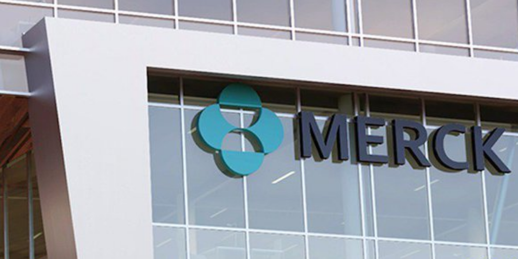 Merck wordmark on building-mounted sign