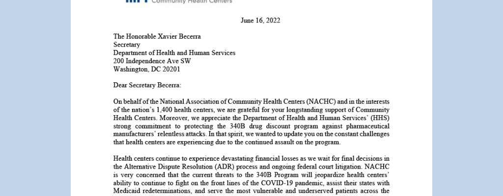 A letter from NACHC to HHS Secretary Xavier Becerra