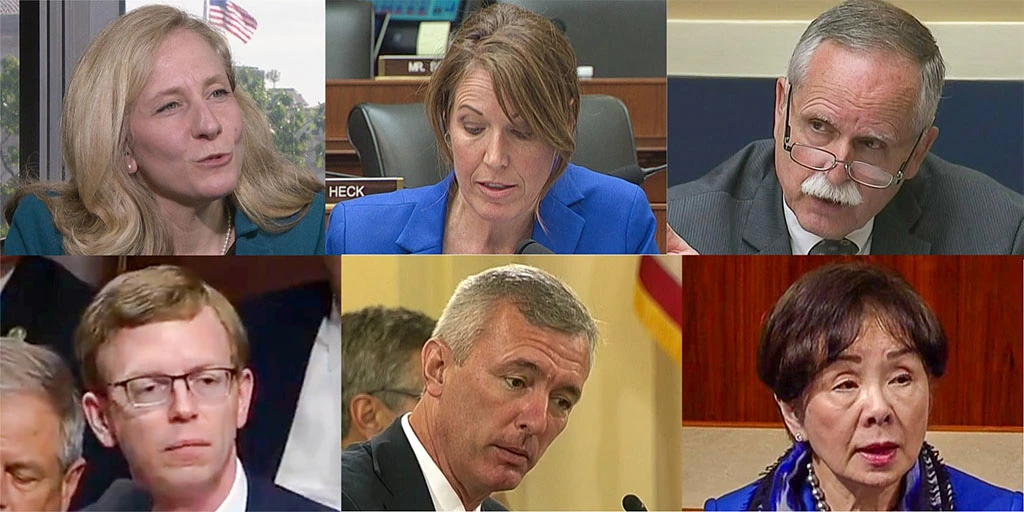 Headshots of U.S. House gang of six Representatives Spanberger, Axne, McKinley, Matsui, Katko, Johnson