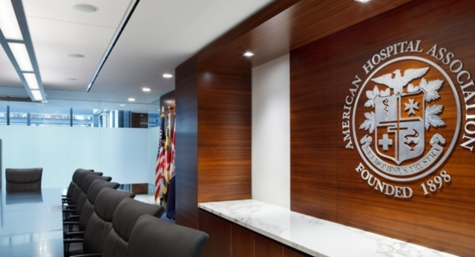 American Hospital Association seal on interior office wall