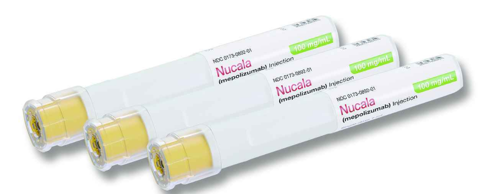 three Nucala injectible drug tubes