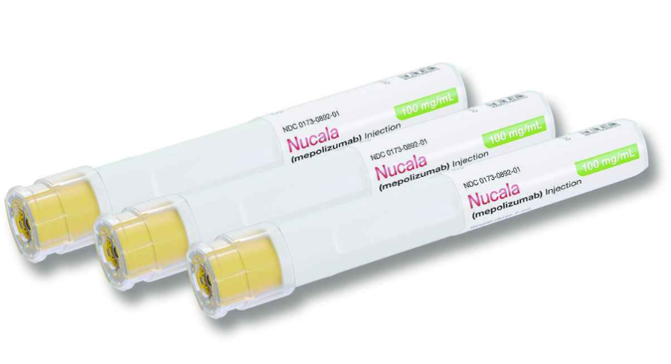 three Nucala injectible drug tubes