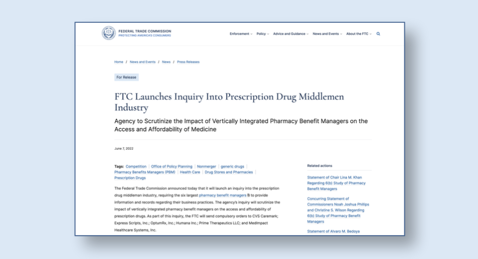 screenshot of FTC inquiry on pharmacy benefit managers