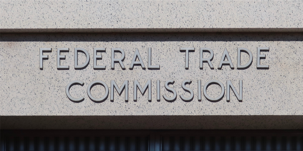 Federal Trade Commission sign over entrance.