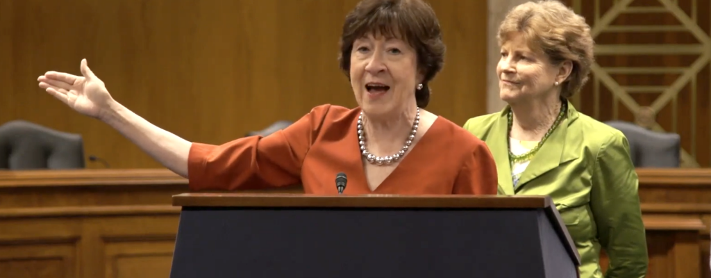 Sen, Susan Collins (R-ME) speaking at a podium