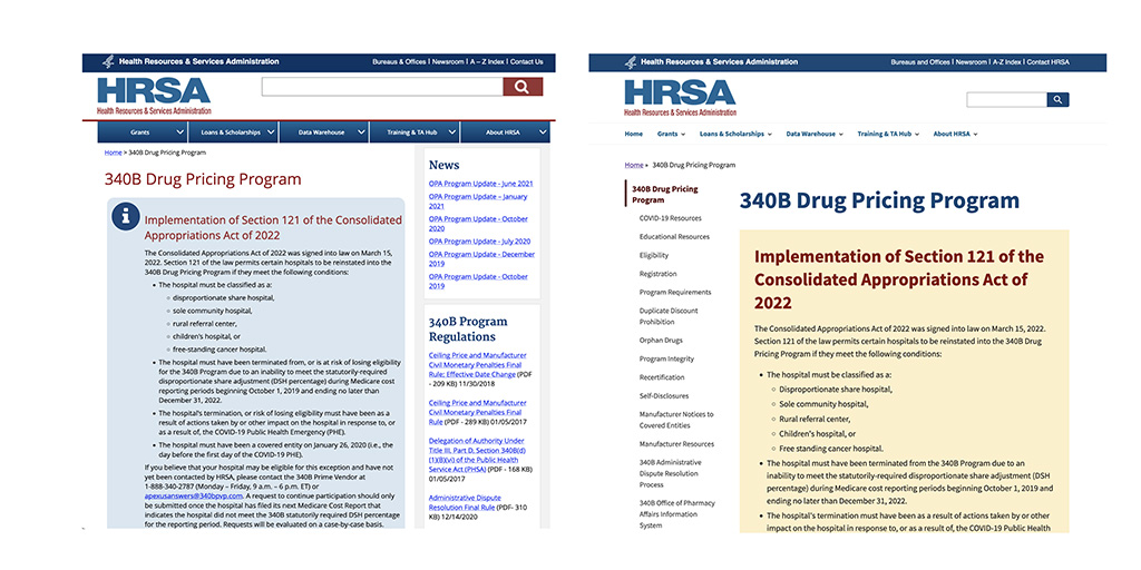 HRSA 340B drug pricing program screenshots