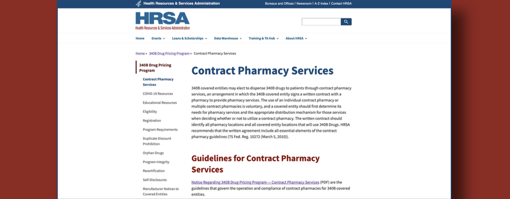 screenshot of HRSA contract pharmacy services