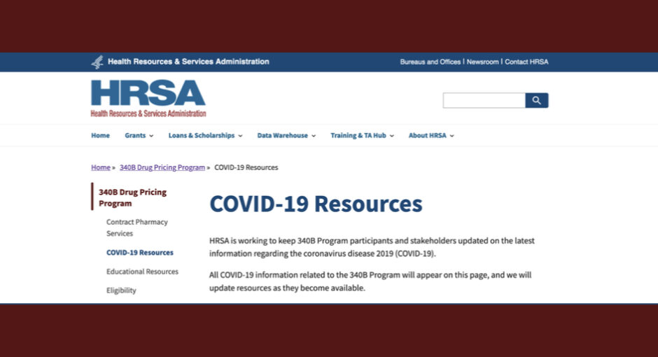 screenshot of HRSA COVID-19 resources web page