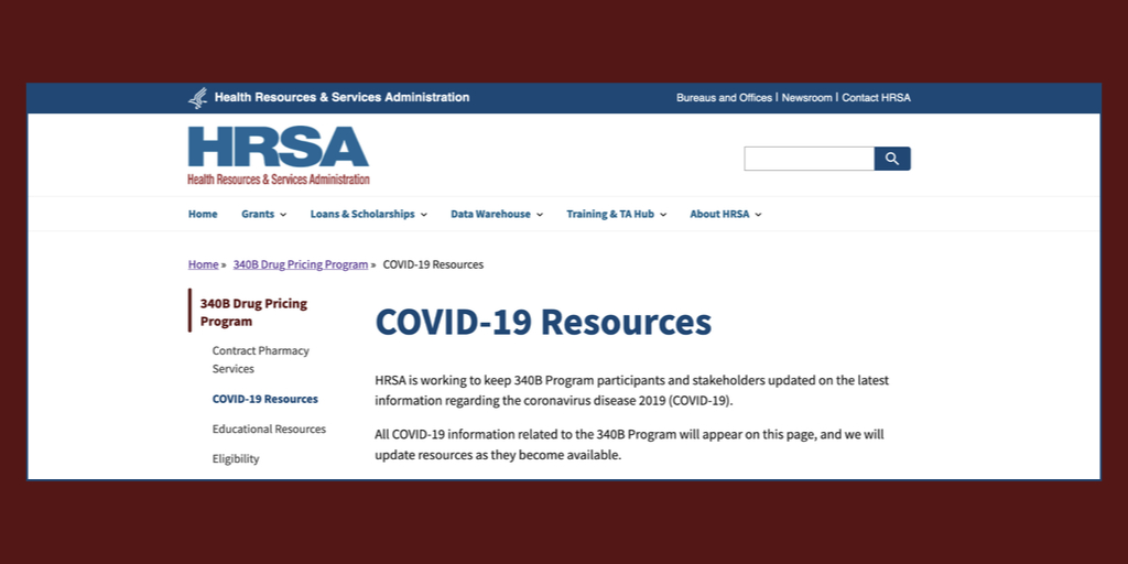 screenshot of HRSA COVID-19 resources web page