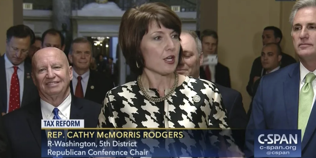 Screenshot of Reps. Kevin Brady, Cathy McMorris Rodgers, and Kevin McCarthy on C-SPAN