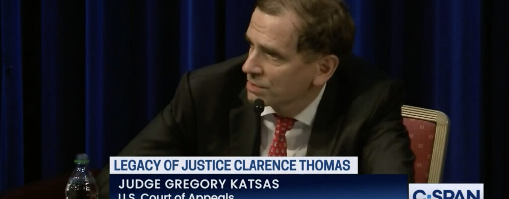 Screenshot of Judge Gregory Katsas speaking on C-SPAN