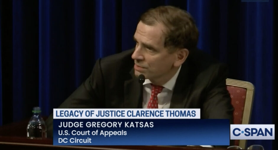 Screenshot of Judge Gregory Katsas speaking on C-SPAN