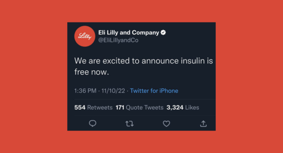 screenshot of counterfeit Eli Lilly insulin tweet