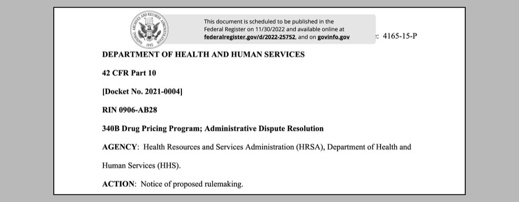 Screenshot of HRSA, HHS 340B ADR document
