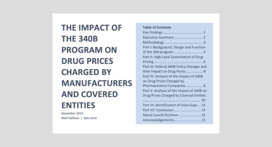 Image of 340B program study table of contents by Leavitt Partners