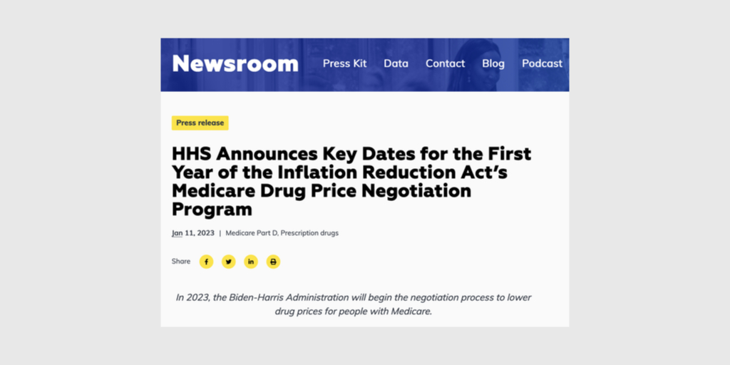 Screenshot of Newsroom Medicare Drug Price Negotiation story