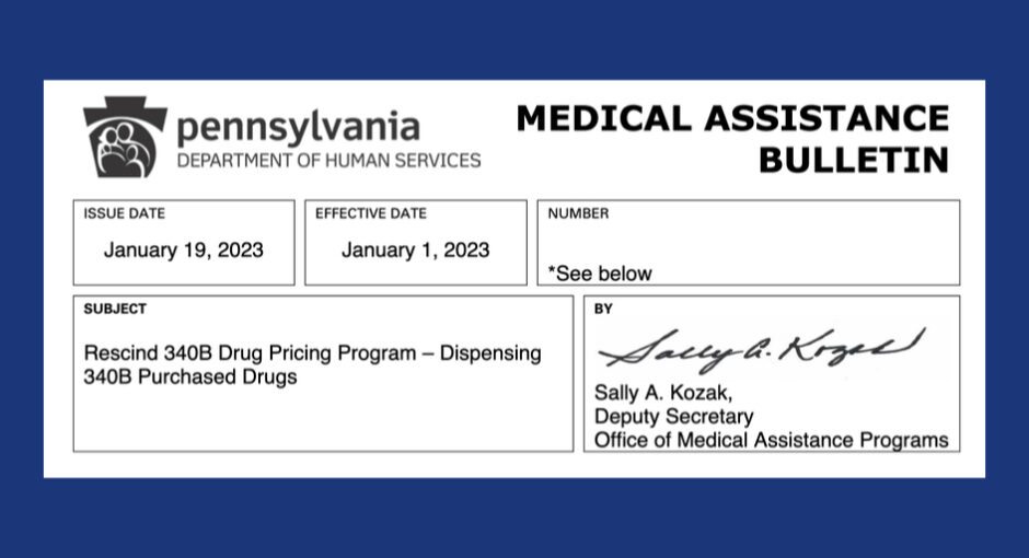 Pennsylvania Dept. of Human Services medical assistance bulletin image referring to 340B drug pricing program