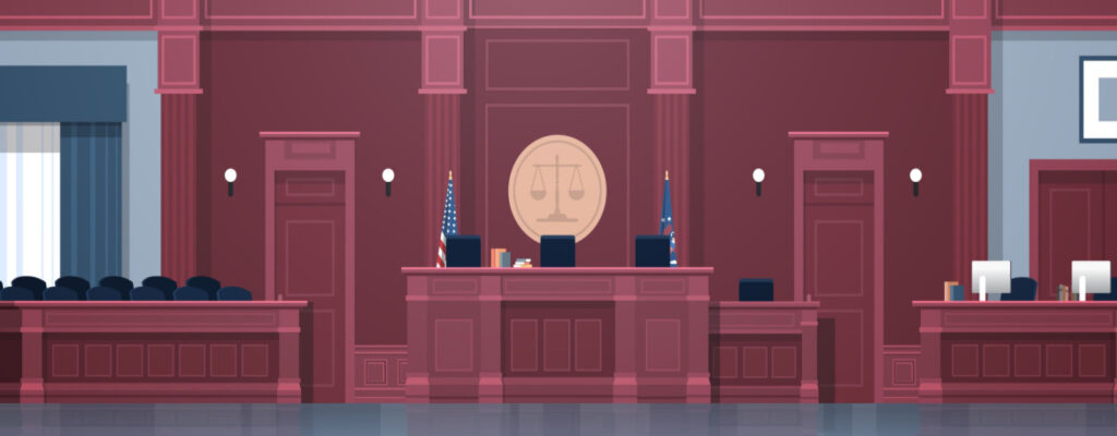Digital rendering of a courtroom