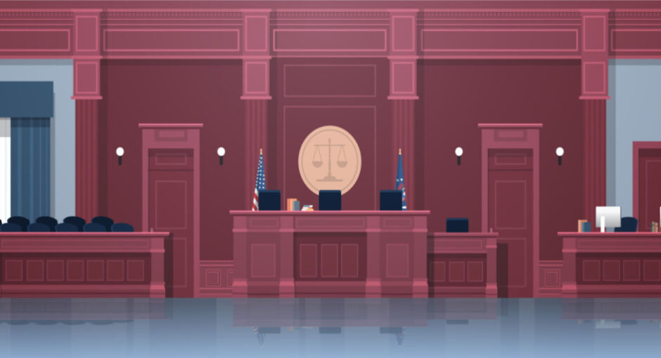Digital rendering of a courtroom