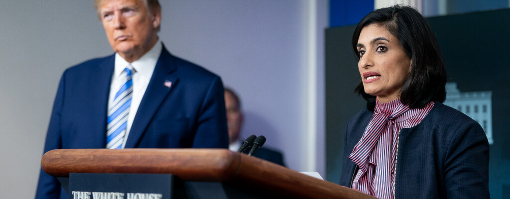 CMS Administrator Seema Verma speaks at White House podium