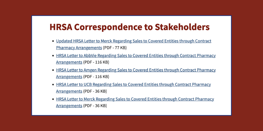 screenshot of HRSA correspondence to stakeholders web page